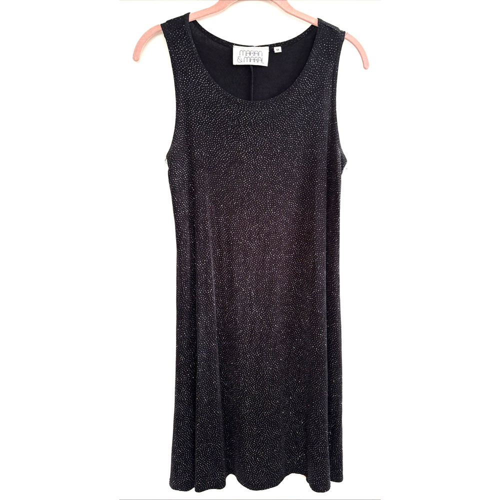 Marian & Maral Black Silver Glitter Dot Sleeveless Shift Dress Womens‎ Medium